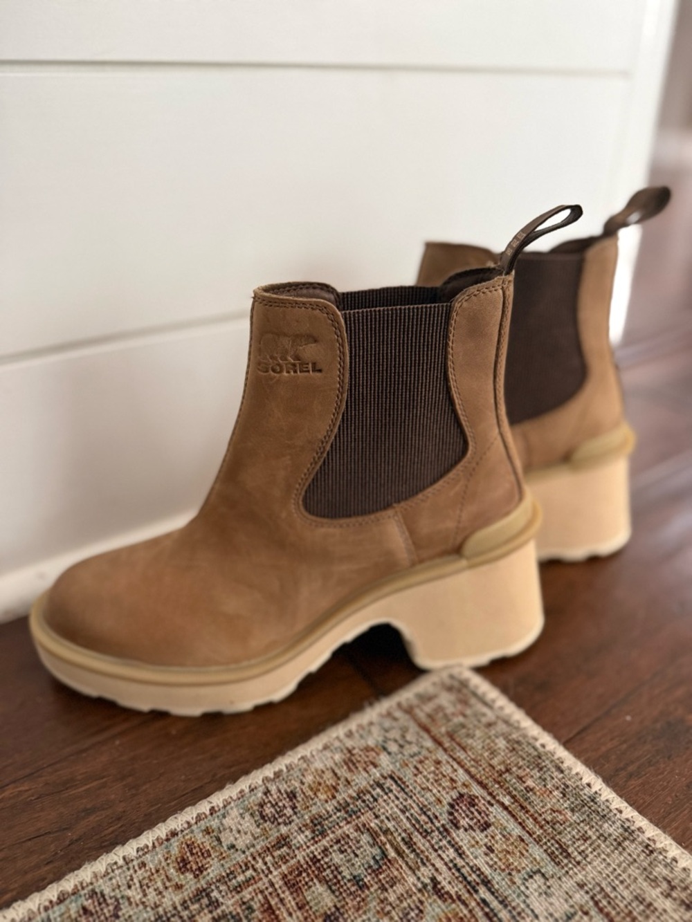 Sorel Tan Suede Chelsea Platform Ankle Boots